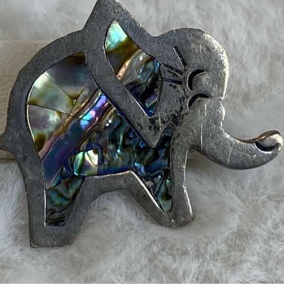 Sterling Silver Mexico Elephant Pin With Abalone Inlay - Picture 1 of 7